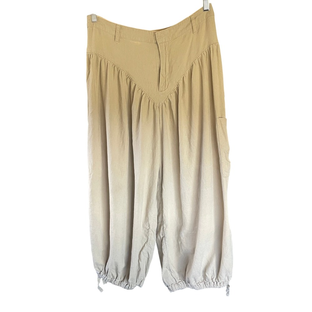Fe Noel Womens Boho Linen Blend Yoke Wide Leg Harem Pants Size 10 Hippie Coastal